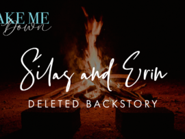 Photo of bonfire n the woods with text 'Silas and Erin deleted backstory"